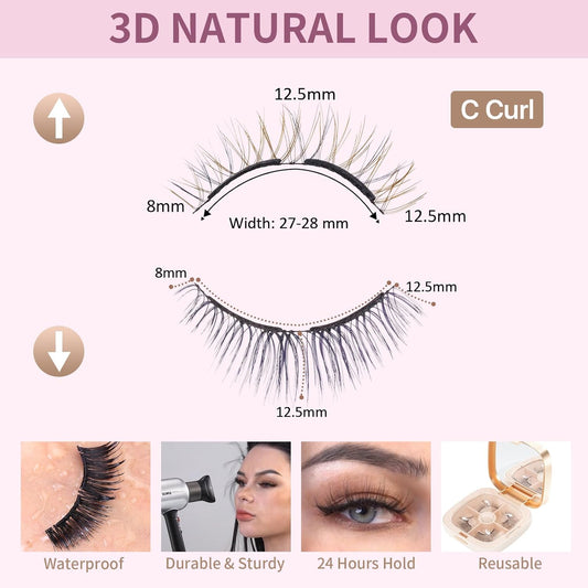 Dual Magnetic Eyelashes with Applicator Soft Fluffy False Lashes Mink Natural Look 4D Reusable No Eyeliner or Glue Needed
