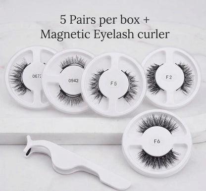 5 Pairs 3D Magnetic Lashes Kit with Curler Natural Soft Magnetic False Eyelashes No Glue Needed Fluffy Reusable Make Up