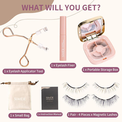 Dual Magnetic Eyelashes with Applicator Soft Fluffy False Lashes Mink Natural Look 4D Reusable No Eyeliner or Glue Needed