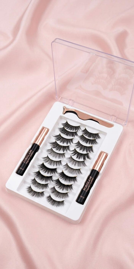 10Pairs Magnet False Eyelashes Reusable Magnetic Eyelashes with Eyeliner and Tweezers Natural Look Fake Eyelashes