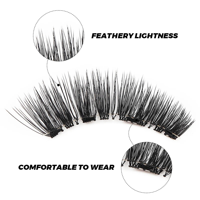 Magnetic Eyelashes 3D Natural False Eyelashes Reusable 4Pcs Magnet Clip Set Lashes Extension Makeup Tweezers Lash Set