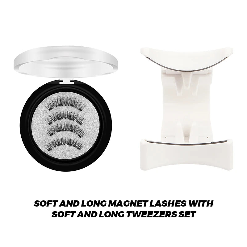 Magnetic Eyelashes 3D Natural False Eyelashes Reusable 4Pcs Magnet Clip Set Lashes Extension Makeup Tweezers Lash Set