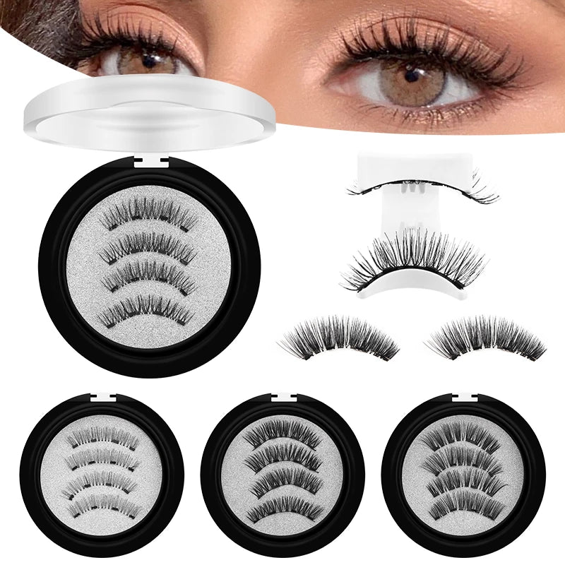 Magnetic Eyelashes 3D Natural False Eyelashes Reusable 4Pcs Magnet Clip Set Lashes Extension Makeup Tweezers Lash Set