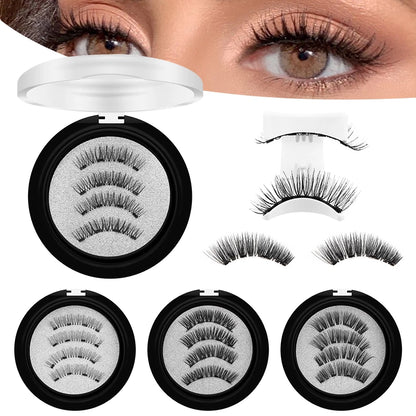 Magnetic Eyelashes 3D Natural False Eyelashes Reusable 4Pcs Magnet Clip Set Lashes Extension Makeup Tweezers Lash Set